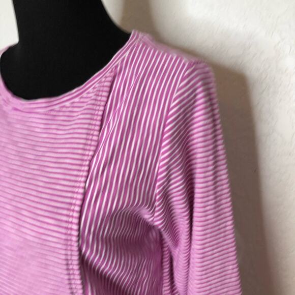 Soft Surroundings purple white striped ruffle hem knit top size Petite Medium - Picture 5 of 8
